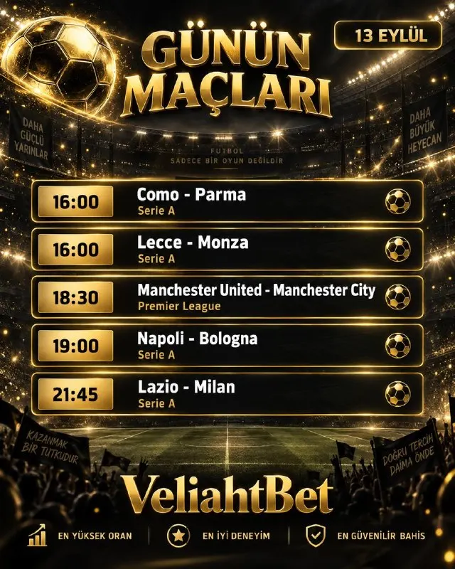 ⚽️ 13 Eylül | Günün Maçları 🔥 Futbol heyecanı bugün dev maçlarla devam ediyor! 💥 Serie A…