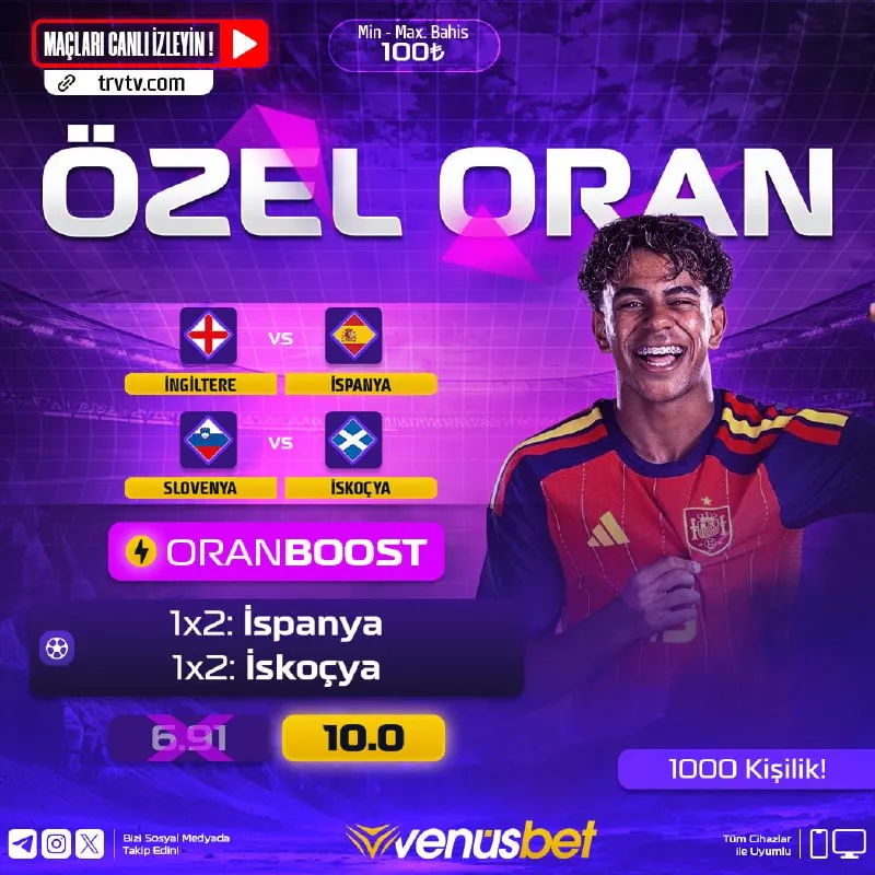 🔥 #Venus'ten spor severlere! Bir günde tam 3 Özel Oran! 🚀 ORANBOOST! kazandırıyor. UEFA…