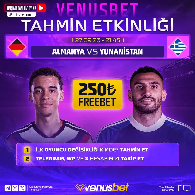 ⚽️ #Venus'ten UEFA Uluslar Ligi maçına özel tahmin etkinliği! ❓ Almanya - Yunanistan…