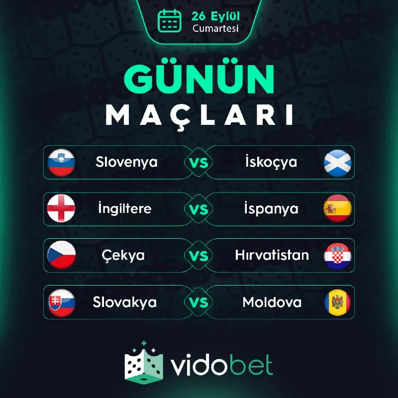 GÜNÜN MAÇLARI VIDOBET'TE! ⚽️ 🇸🇮 Slovenya - İskoçya 🏴󠁧󠁢󠁳󠁣󠁴󠁿 🏴󠁧󠁢󠁥󠁮󠁧󠁿 İngiltere - İspanya 🇪🇸…
