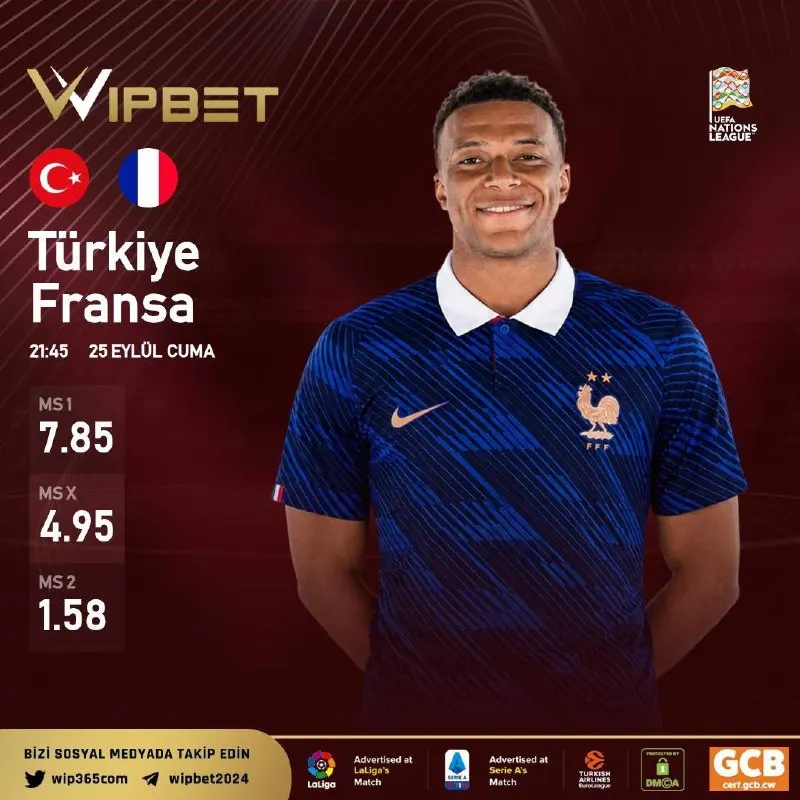 🏆 Günün Kazandıran Maçı! ⚽️ Türkiye - Fransa ⏰ 21.45 📈 Sizin İçin Oranları Yükselttik! 🍀…