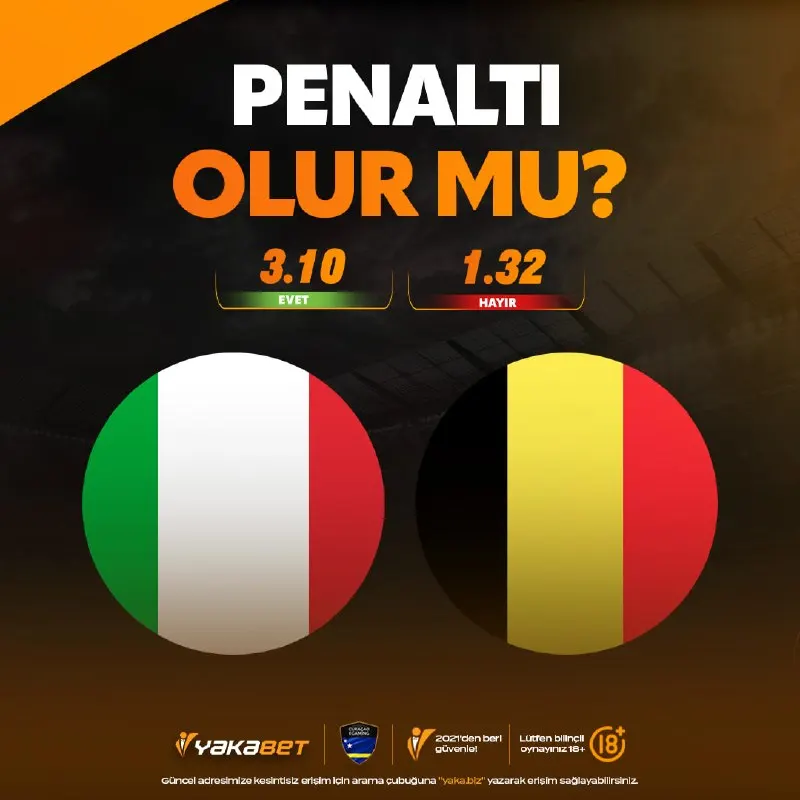 İtalya - Belçika maçında penaltı olur mu? ⚽️ Evet - 3️⃣.1️⃣0️⃣ Hayır - 1️⃣.3️⃣2️⃣ En…