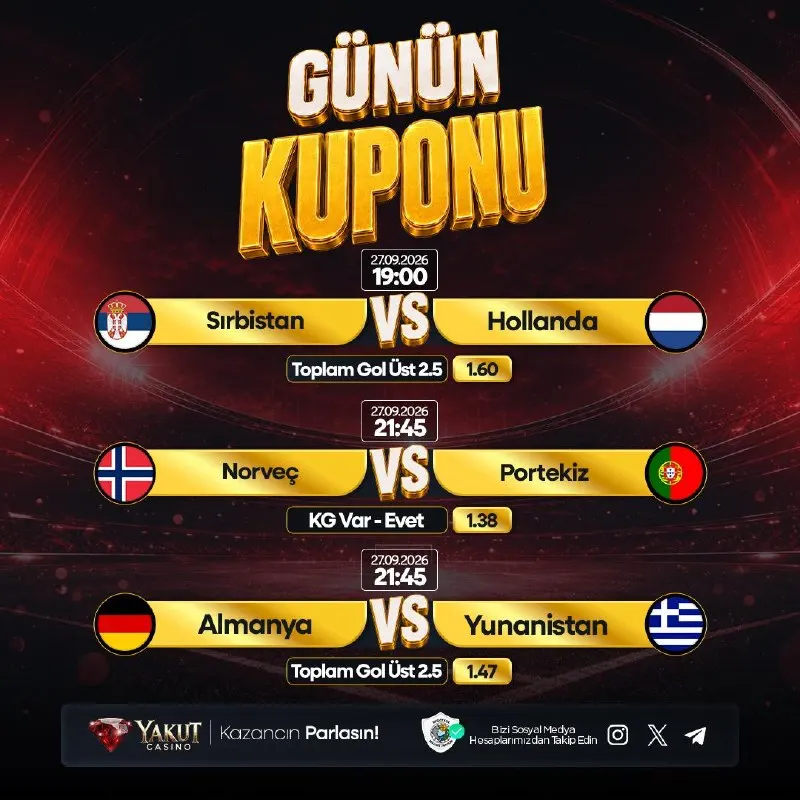 🏆 UEFA Uluslar Ligi Günün Bahis Kuponu Yayında! 🔣Sırbistan 🆚 Hollanda 🔣Norveç 🆚 Portekiz…