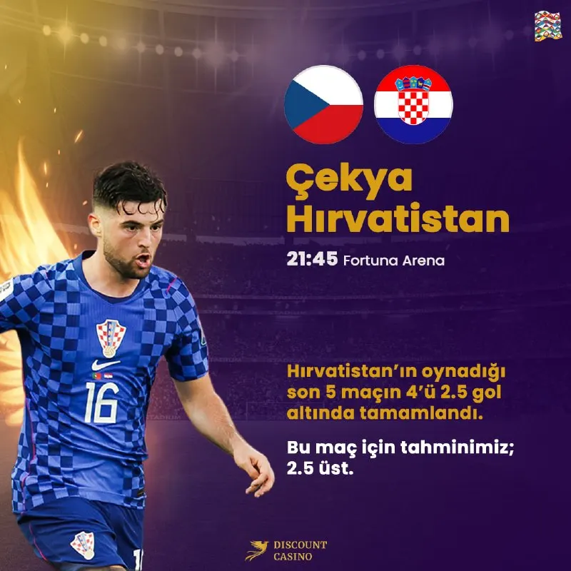 ⚽️ Çekya ile Hırvatistan 21:45’te Fortuna Arena’da karşı karşıya geliyor. Hırvatistan’ın…