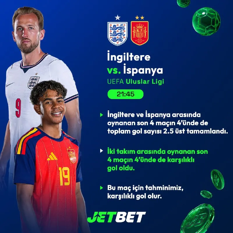 ⚔️ İngiltere-İspanya UEFA Uluslar Ligi dev kapışması! Jetbet'in çılgın oranlarıyla bu…
