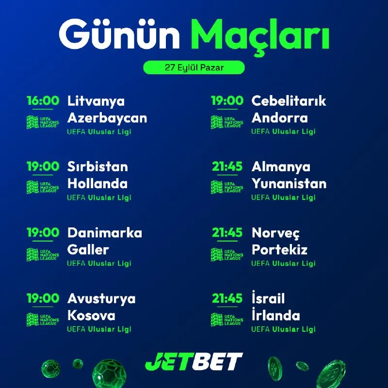 🇩🇰 UEFA Uluslar Ligi'nde Danimarka-Galler mücadelesi! Jetbet'in yüksek oranlarıyla bu…