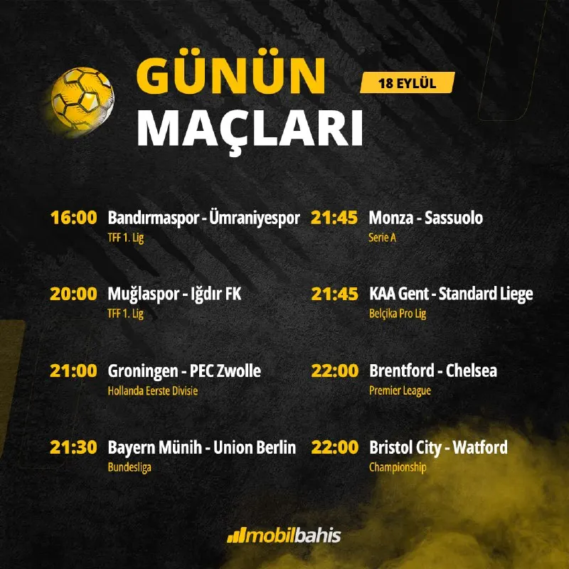 🏟 18 Eylül'de TFF 1. Lig'den Premier Lig'e, Bundesliga'dan Serie A'ya günün en kritik…