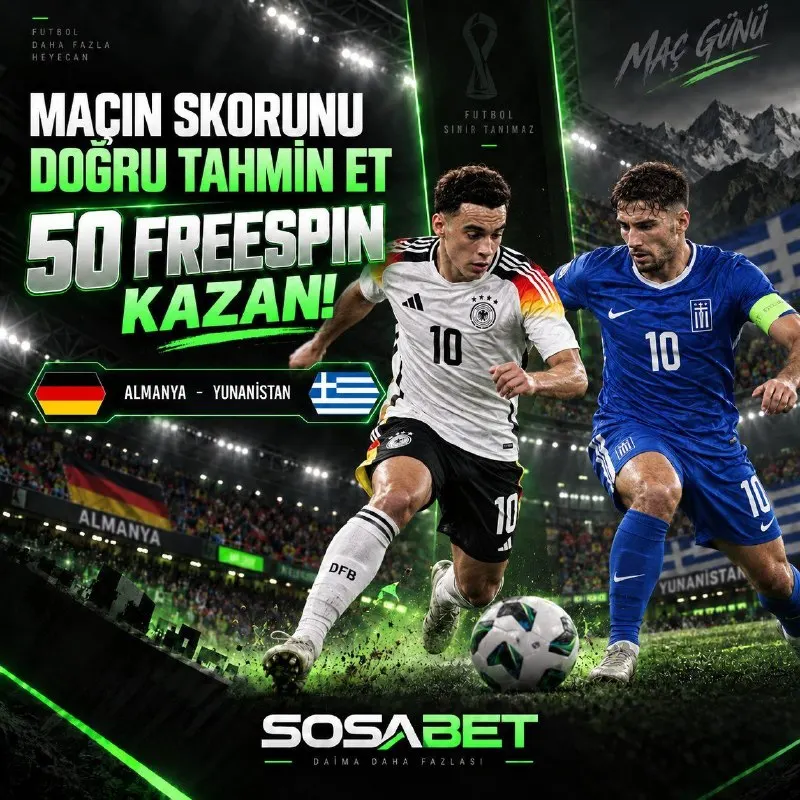 ⚽ Maç skorunu doğru tahmin et, 50 Freespin Kazan! 🔥 Almanya - Yunanistan maç skorunu…