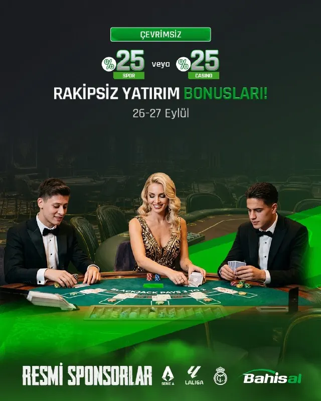 Günün Fırsatını Kaçırma! 🤩 Bugün yapacağın yatırımlara; ⚽️ Spor veya 🎰 Casino alanında…