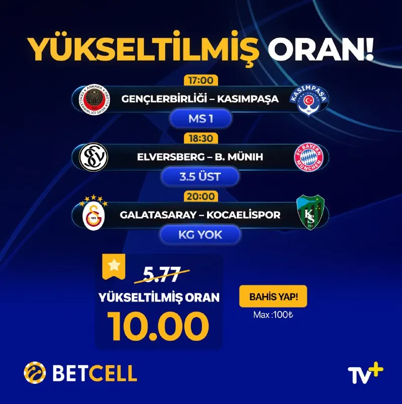 GÜNÜN ÖZEL ORANI BETCELL ’DE 1! Bu akşamın en iddialı bahsi seni bekliyor: ÖNCEKİ ORAN…