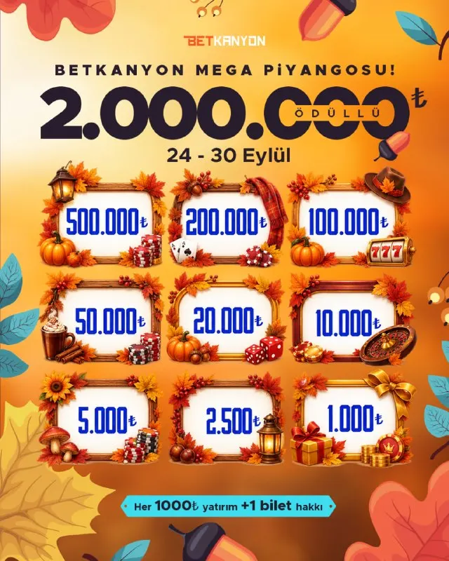 😀 MEGA PİYANGO'DA ÖDÜL HEYECANI KATLANIYOR! 💰 Bilet aldıkça 2.000.000₺ ödül havuzunda…