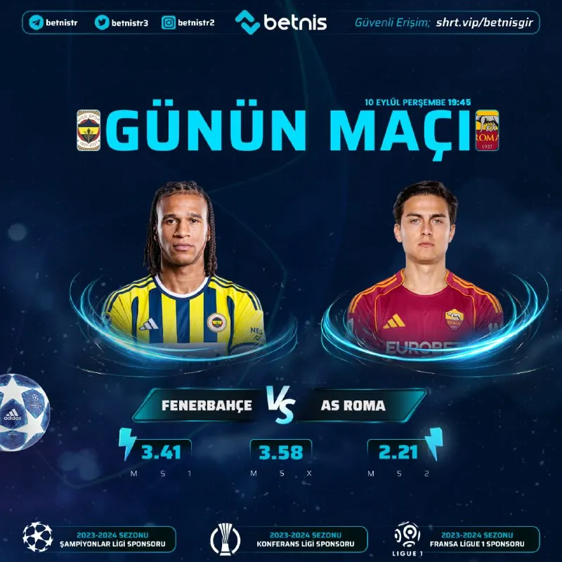 Günün Popüler Maçı! ⚽️#Fenerbahçe 🆚 ⚽️#Roma 🎁 Her gün 50 TL ve üzeri yatırımınıza 500 TL…