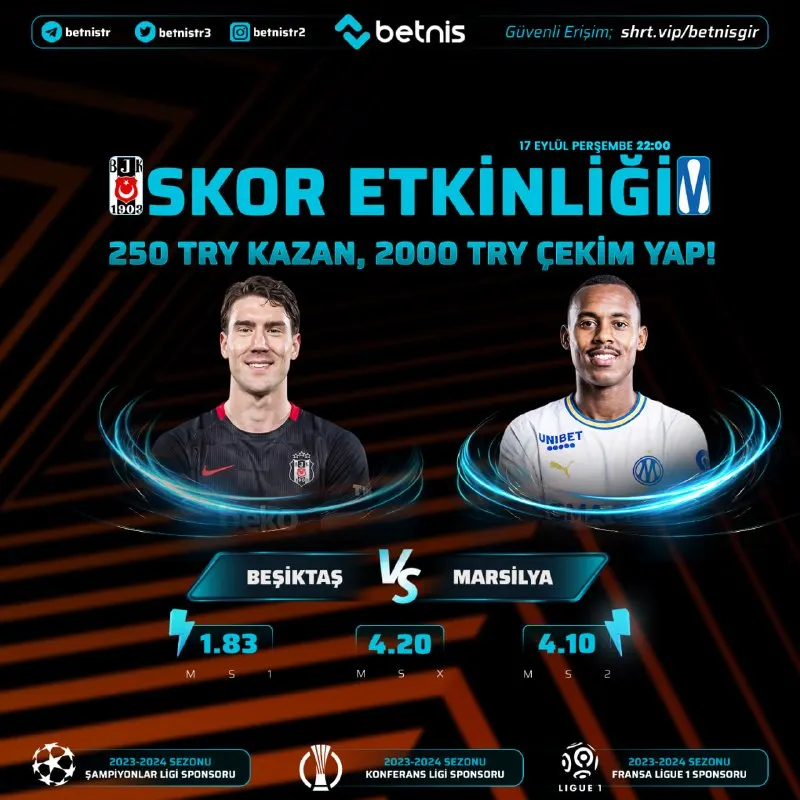 🔔GÜNÜN MAÇINA ÖZEL FREEBET ETKİNLİĞİ! ⚽️#Beşiktaş 🆚 ⚽️#Marsilya Maçın skorunu tahmin et…