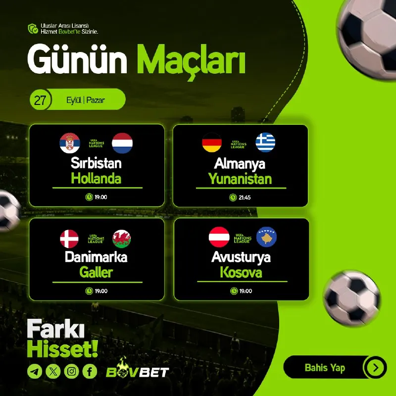 ⚽ UEFA Uluslar Ligi’nde Futbol Heyecanı! 19:00 Sırbistan 🆚 Hollanda 19:00 Danimarka 🆚…