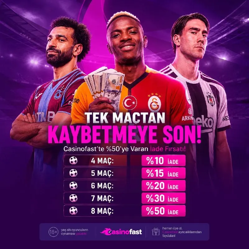 ⚽️Tek Maç Yüzünden Kaybetmek Yok! Casinofast'te %50 İade Seni Bekliyor! ⚡Kampanya, sadece…