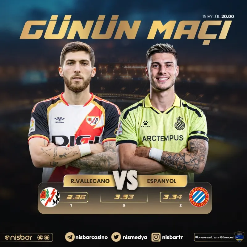 🔔 Günün En Çok Beklenen Maçı! 📅 Tarih: 20:00 ⚽️#Vallecano 🆚 ⚽️#Espanyol 🎁GÜNLÜK 1000₺'YE…
