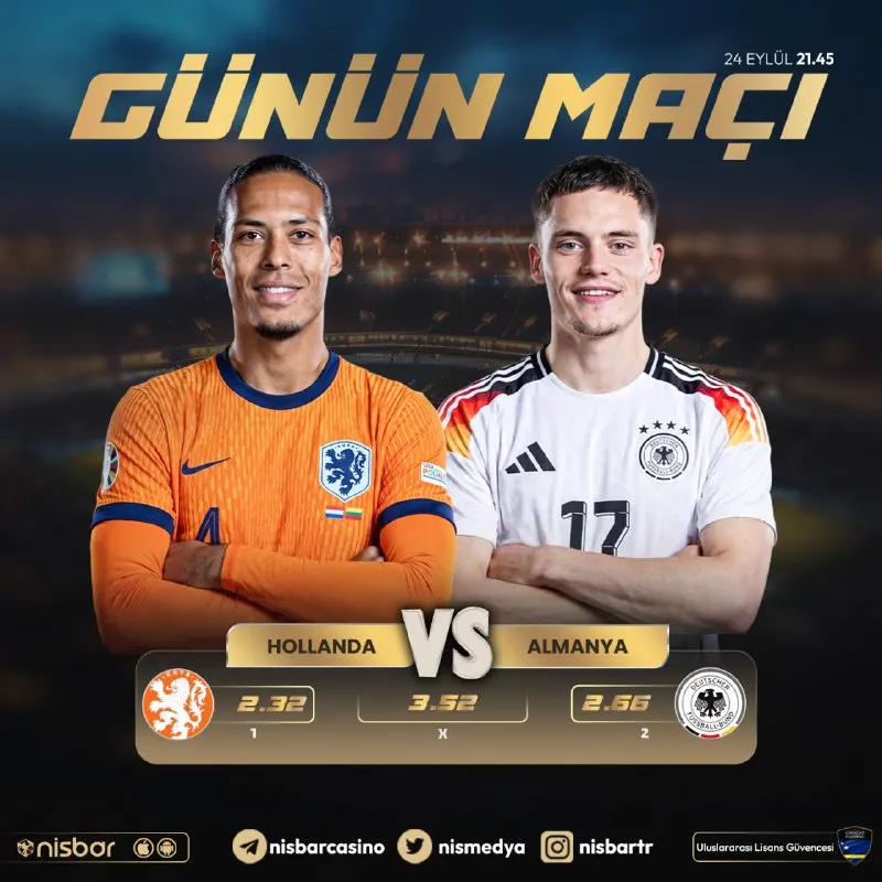 🔔 Günün En Çok Beklenen Maçı! 📅 Tarih: 21:45 ⚽️#Hollanda 🆚 ⚽️#Almanya 🎁GÜNLÜK 1000₺'YE…