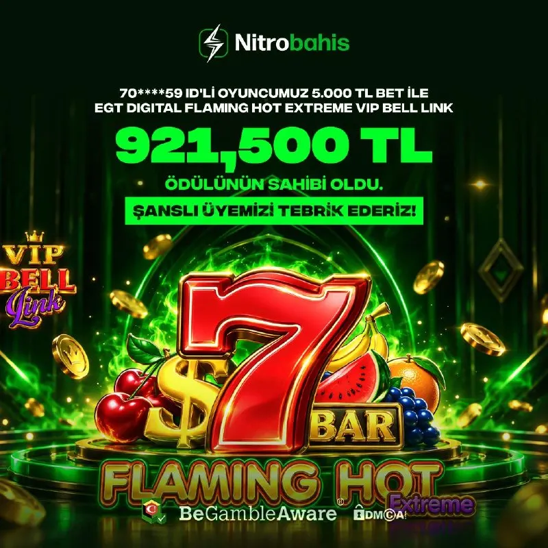 🔔 5.000 TL BET, 921.500 TL ÖDEME! 🎰 70****59 ID'li üyemiz Flaming Hot Extreme VIP Bell…