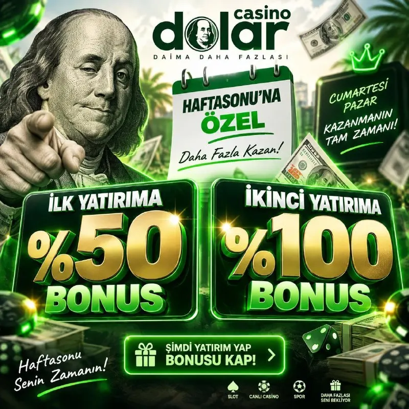👑 CASINO DOLAR’DA HAFTA SONU AYRICALIĞI 💵 Kazancına Casino Dolar gücü kat! ✨ İlk…