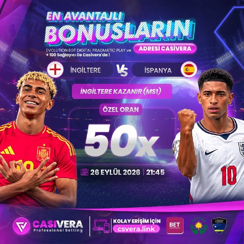 🏆 ULUSLAR LİGİ İNGİLTERE-İSPANYA KARŞILAŞMASINA 50x ÖZEL ORAN CASİVERA'DA ! 💰 Bahis…