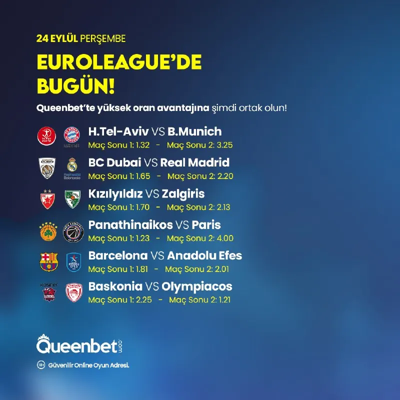 🏟 Avrupa basketbolunun kalbi bugün yine burada atıyor! 🏀 EuroLeague günün maçları 📈…