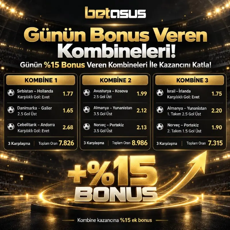 🔥 Günün Kazandıran Kombineleri Betasus'ta! 💰Günün kombine kuponlarıyla hemen bahis al…