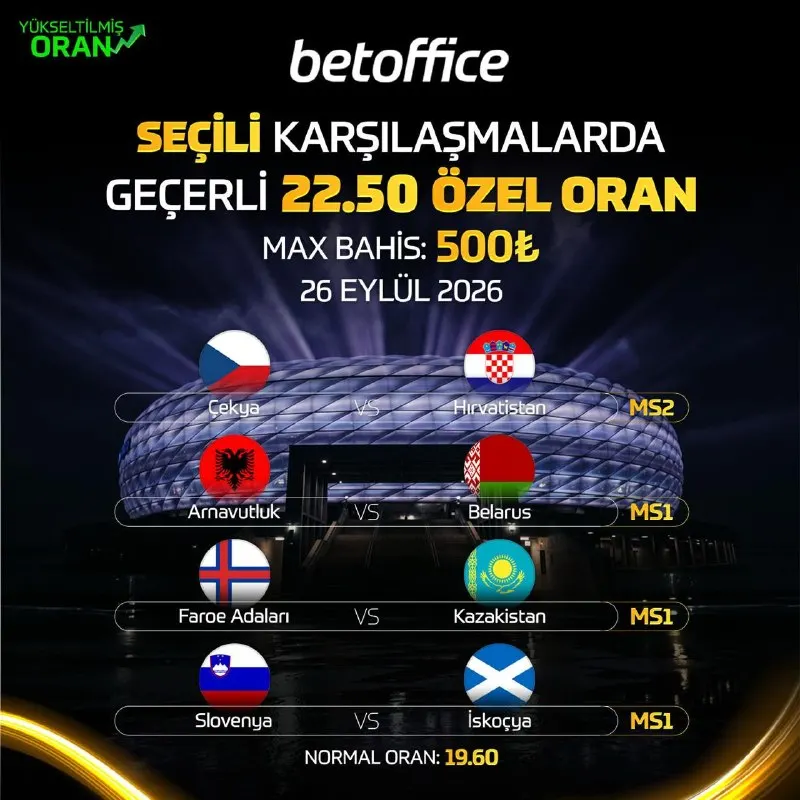 🏆 BetOffice'te Günün Maçlarında Oranlar Yükseldi! ⚽ Çekya 🆚 Hırvatistan ⚽ Arnavutluk 🆚…