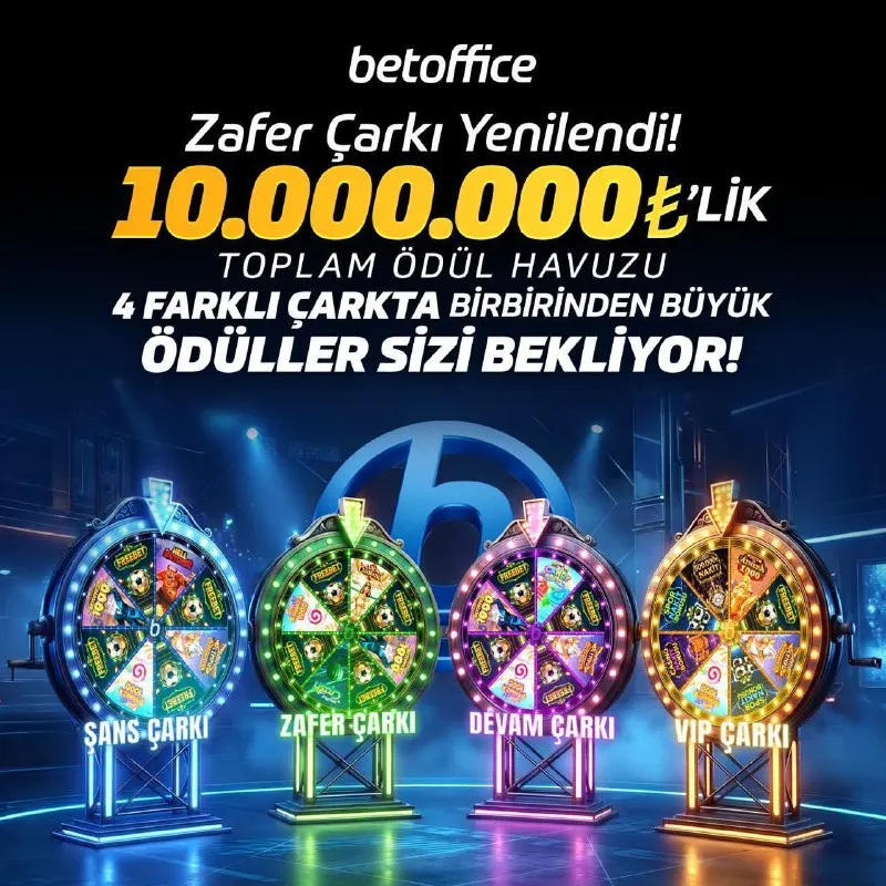 🎁 BetOffice'te Çarklar Yenilendi, Ödüller Arttı! 💰 Artık 10.000.000₺’lik toplam ödül…