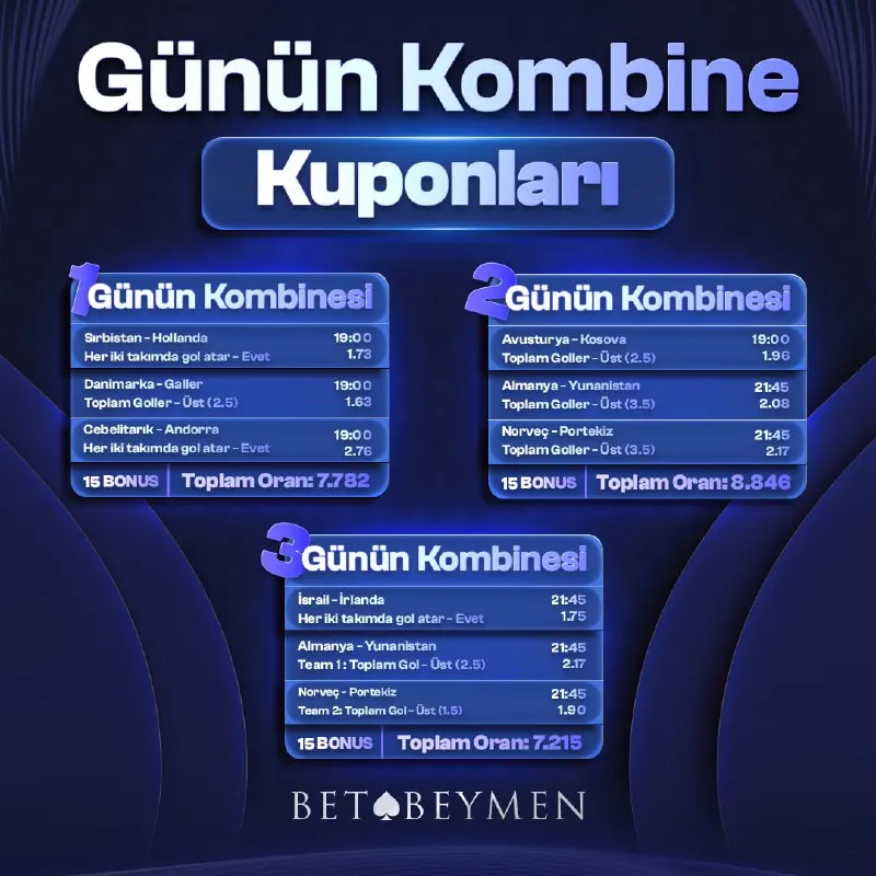 🎫 Günün Maçlarına Özel Avantajlı Kombine Kuponlar Betbeymen’de! 🔝 Sen De Kombineni Yap…