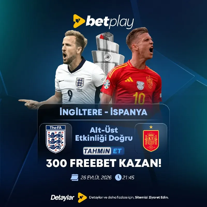 🏴󠁧󠁢󠁥󠁮󠁧󠁿İngiltere - ispanya 🇪🇸 Maç'ına Özel 300 FreeBet Ödül ! ➡️Bot'a Tıkla ➡️Yarışmalara…