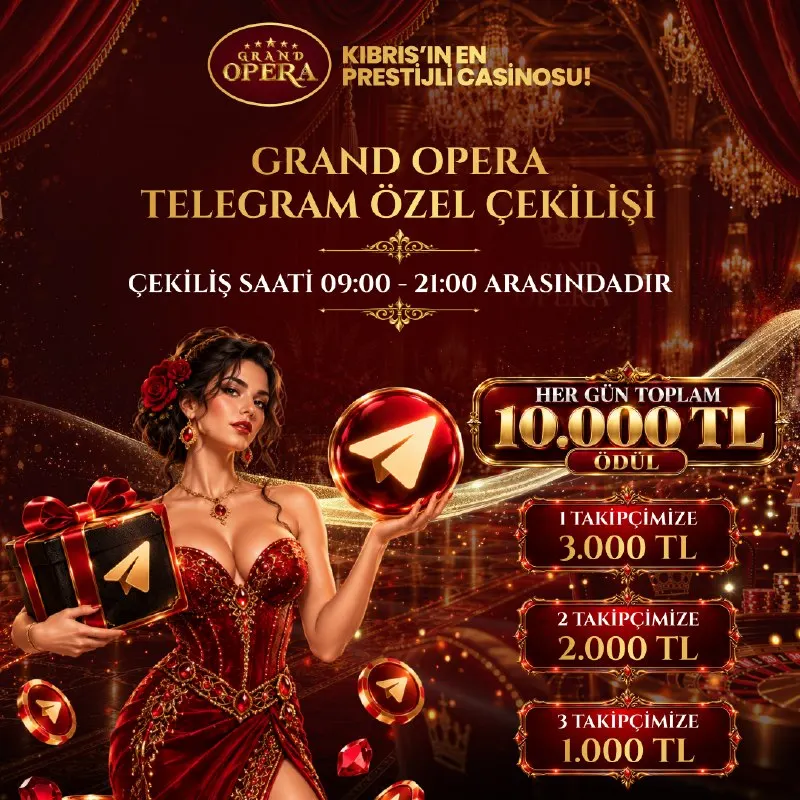🎁 Grand Opera Telegram Özel Çekilişi Grand Opera takipçilerine her gün toplam 10.000 TL…