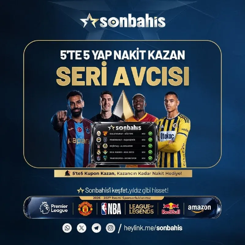 ⚽️BAŞKA YERDE YOK, SADECE SONBAHİS'TE! 🔥Canlı veya Maç Öncesi 5'te 5 Kupon Kazan…