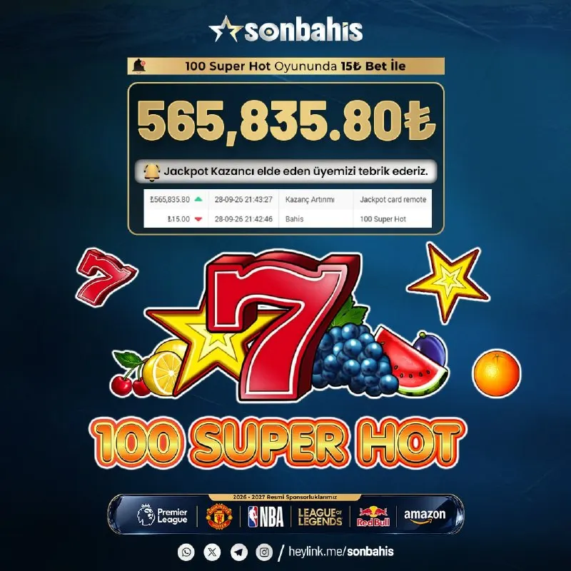 ⭐️SONBAHİS'TE KAZANMAK ÇOK KOLAY! ✨100 SUPER HOT oyununda 15₺ bahis ile 565.835.80₺…