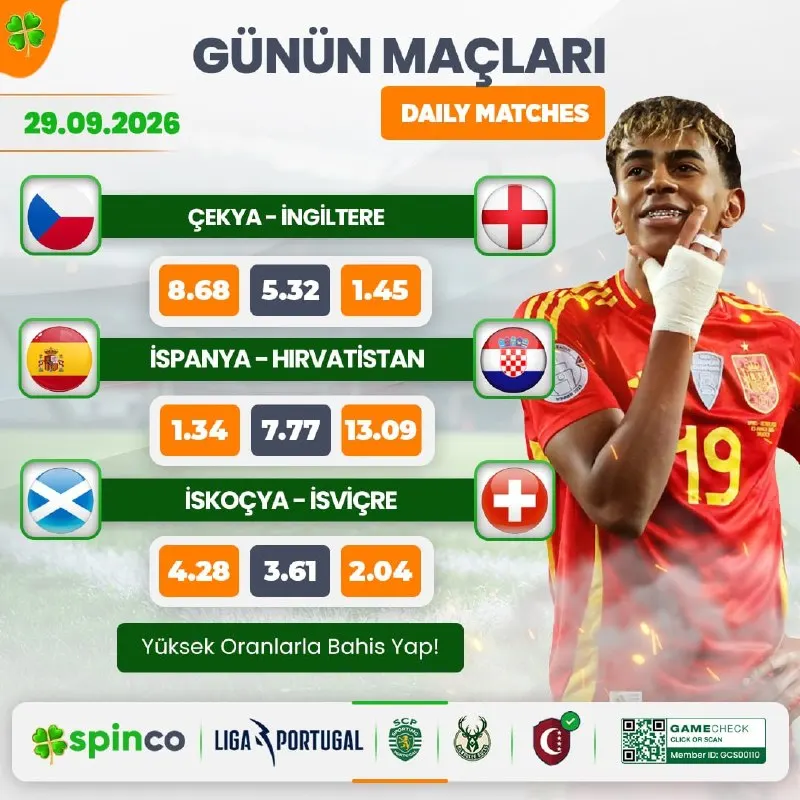 ❗️ Günün Popüler Futbol Karşılaşmaları Ve Cazip Oranları SpinCo'Da ☀️ Kazanç Dolu Bir…