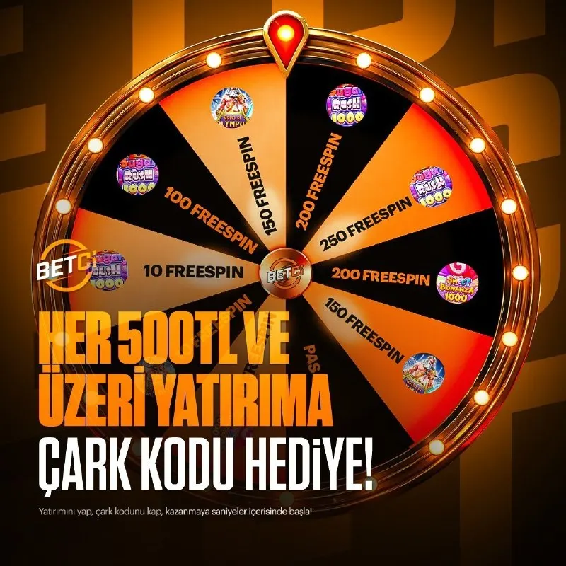 🎯 500 TL ve üzeri yatırımlarında Çark Kodu fırsatı seni bekliyor. 🍭 Çarkı döndür…
