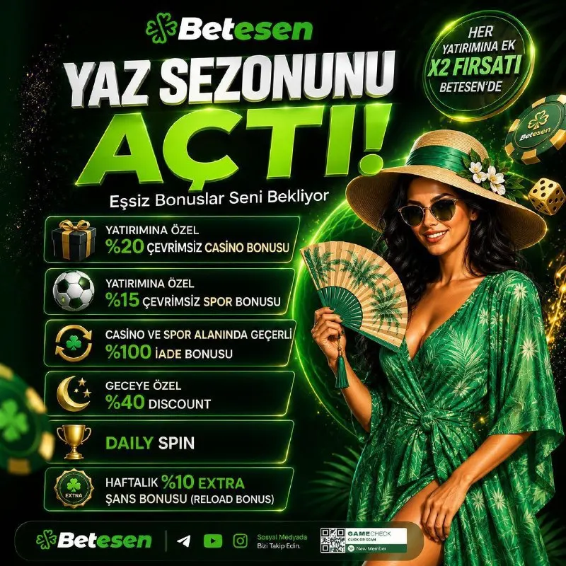 💎️️ BETESEN YAZ SEZONUNU AÇTI 💎 ⭐️ EŞSİZ BONUSLAR SENİ BEKLİYOR ⭐️ 🍀 HER YATIRIMINA EK X2…