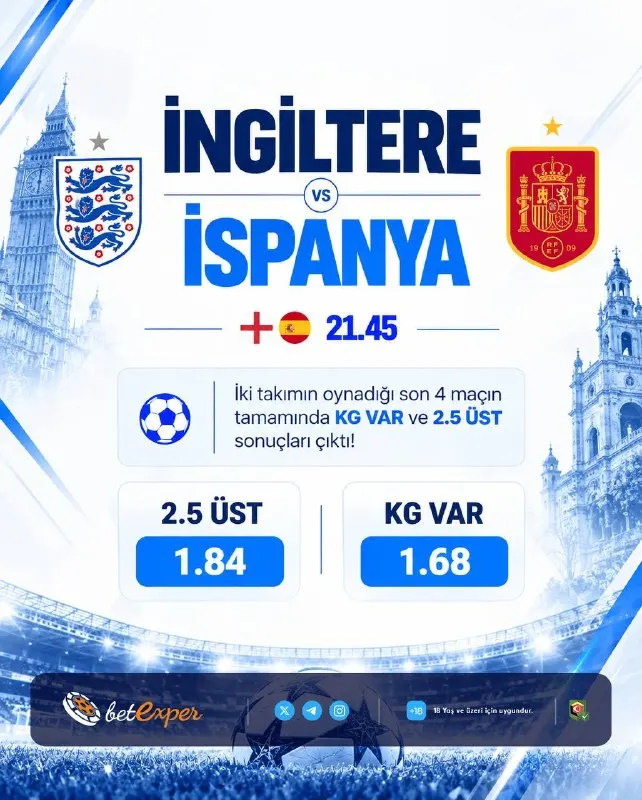 🔥 Gol Düellosundan Son İstatistikler! 🏴󠁧󠁢󠁥󠁮󠁧󠁿🆚🇪🇸 İki takımın aralarındaki son 4 maçta 2.5…