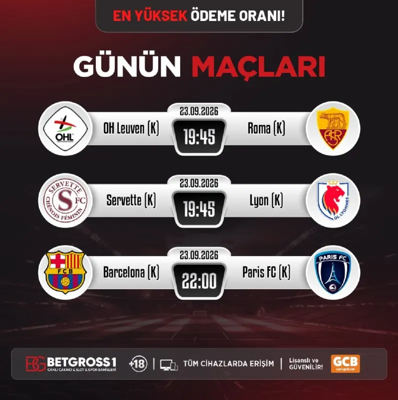 ⚽️ GÜNÜN MAÇLARI ⚽️ 👟 En yüksek oran seçenekleri ile günün maçları BETGROSS'ta sizleri…
