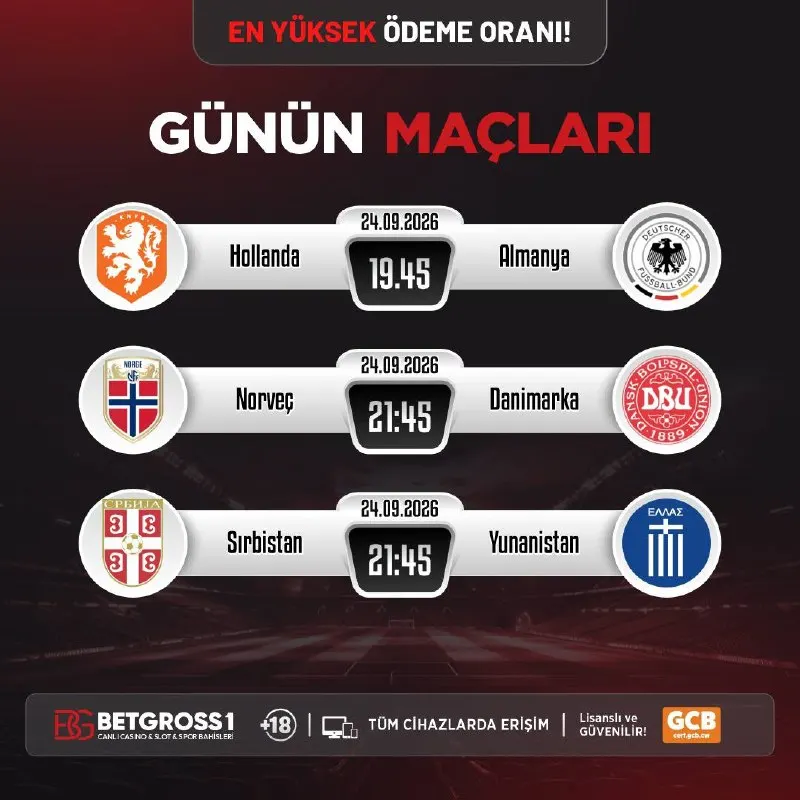⚽️ GÜNÜN MAÇLARI ⚽️ 👟 En yüksek oran seçenekleri ile günün maçları BETGROSS'ta sizleri…